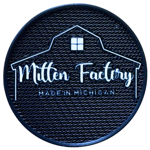 3D printed coaster with Mitten Factory logo
